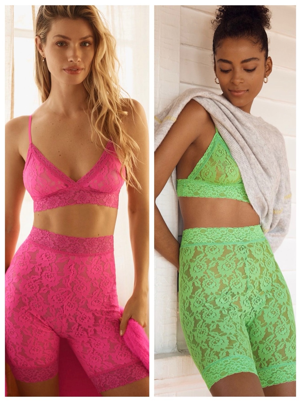 NWT Set of 2 Anthropologie Pink & Green Lace Bike Shorts Size Medium